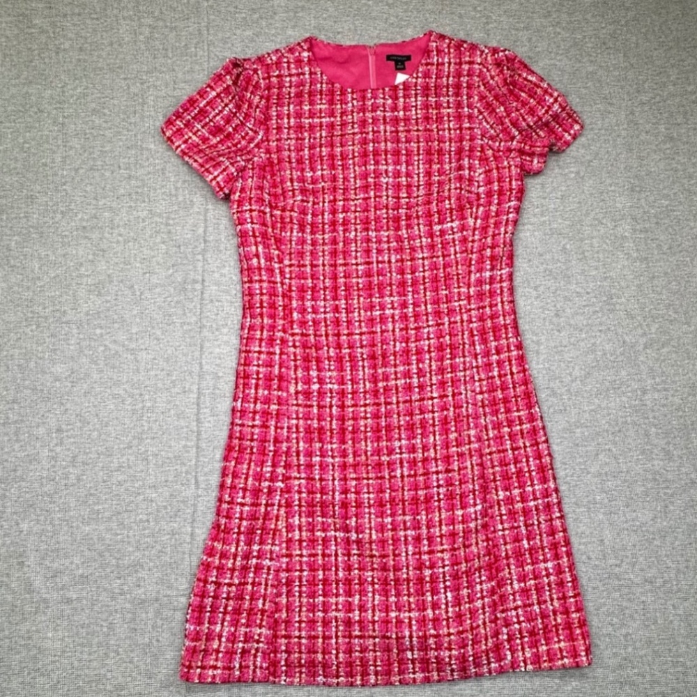 Ann Taylor Pink Tweed Dress Short Sleeve Sheath Barbie Core Classic Chic Sz 8